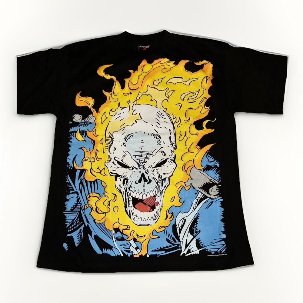 Hyuujin Project x Marvel Ghost Rider All Over Print AOP Graphic T-Shirt XL Black